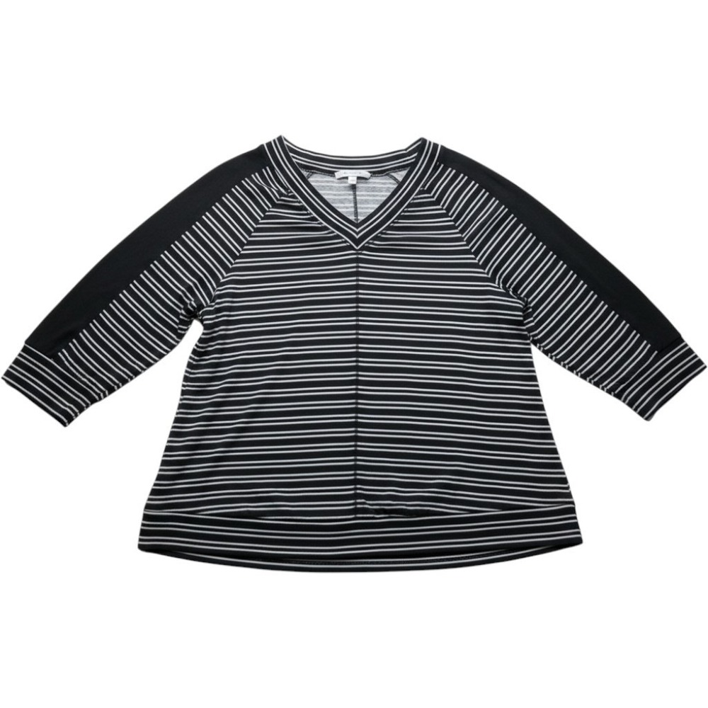 Cato Shirt Womens Plus 22/24 Black Stripe V Neck 3/4 Raglan Sleeve Top